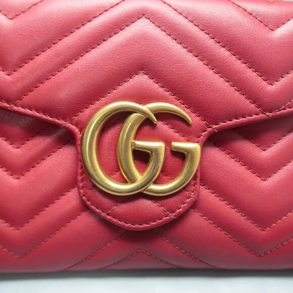 100% Authentic GUCCI GG Marmont Red Leather Shoulder Bag 760-11624 - Picture 8 of 12